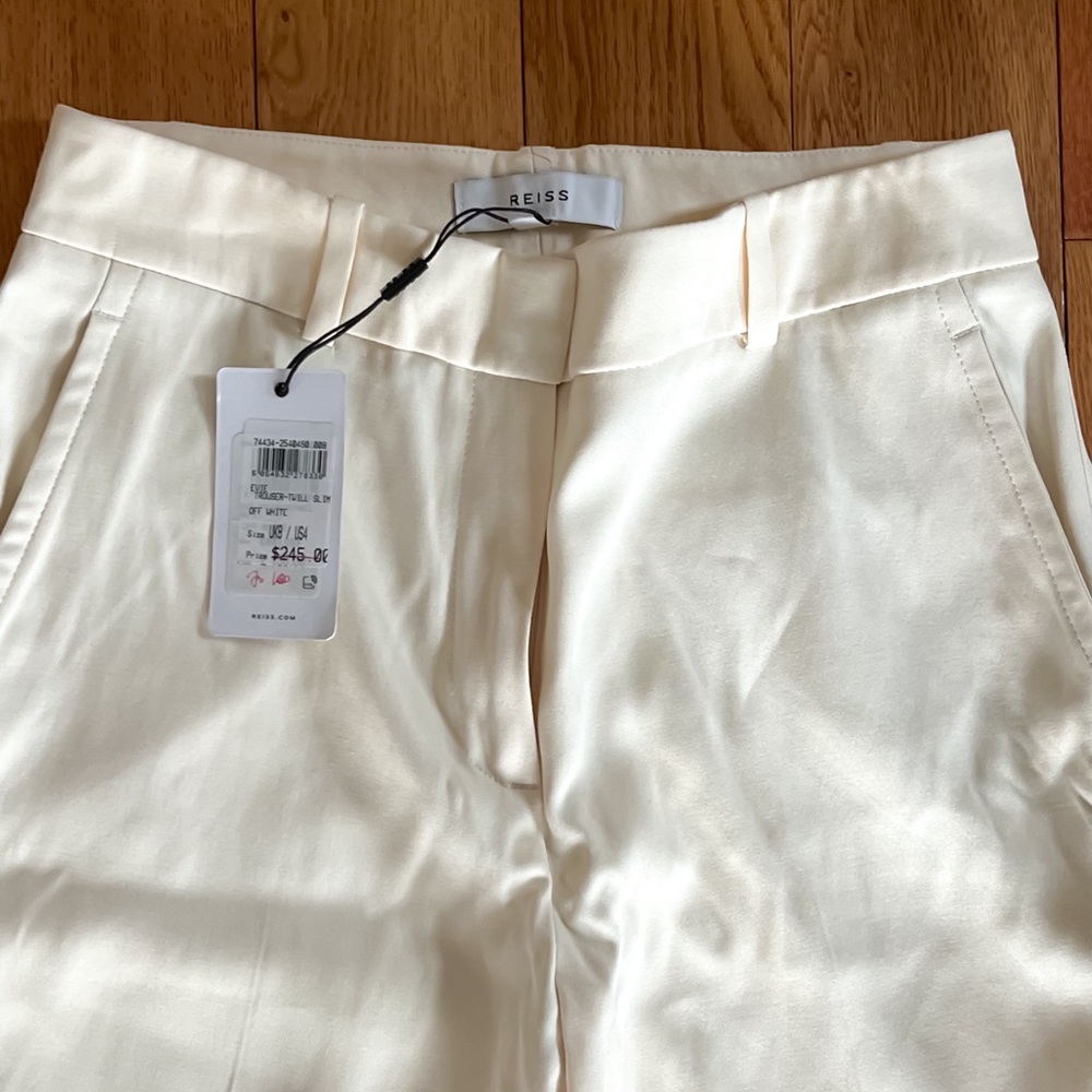 Reiss dress pants, cream, straight leg, size 4, pockets, brand new with tags